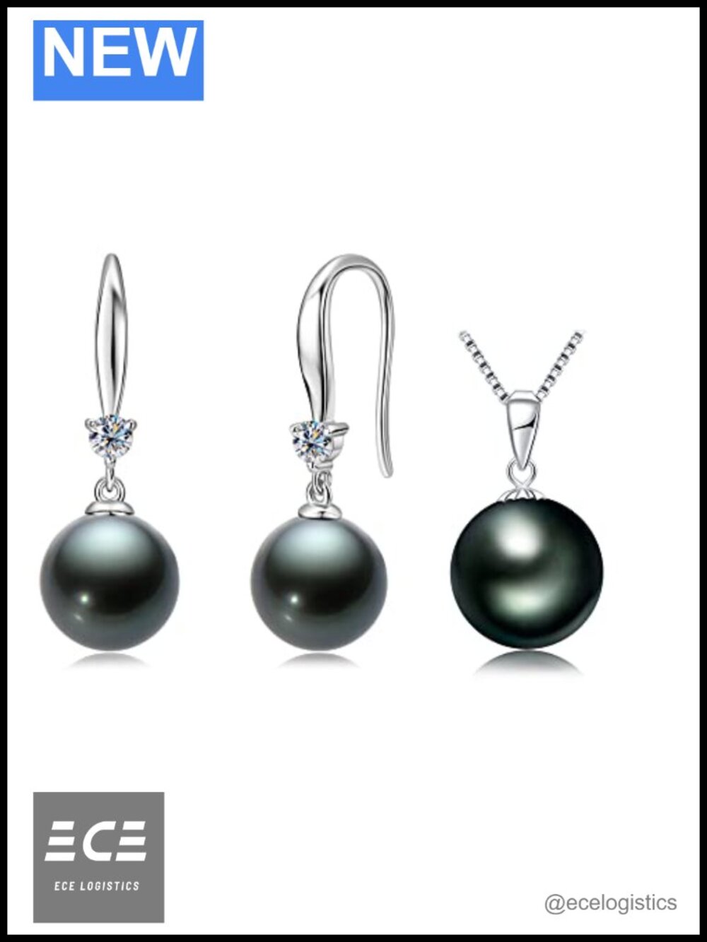 18K Gold Tahitian Pearl Pendant Necklace & Sterling Silver Dangle Earrings Set